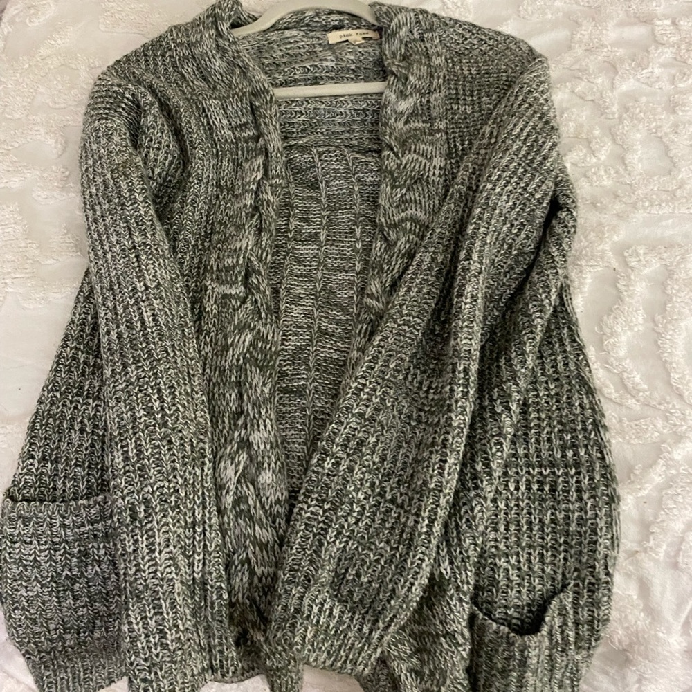 Gray Knit Cardigan Sweater
